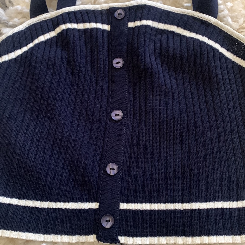Navy Ribbed Crop Top - Picture 4 of 6